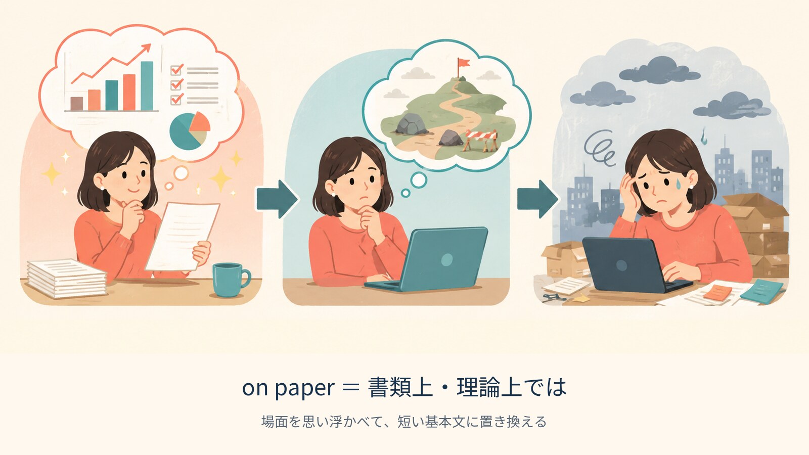 on paper の意味を示す解説イラスト