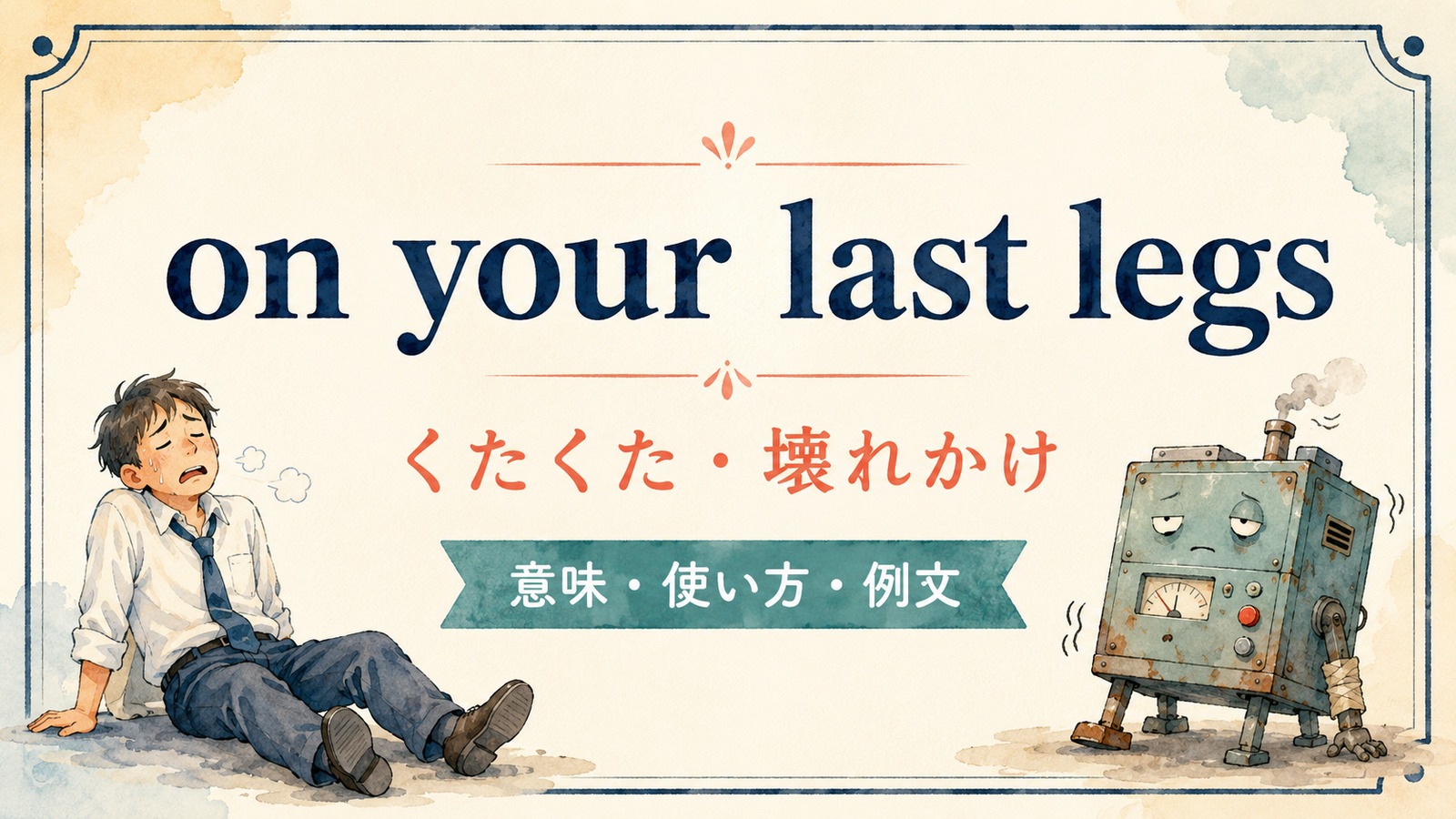 on your last legsの意味・使い方・例文を解説するアイキャッチ画像