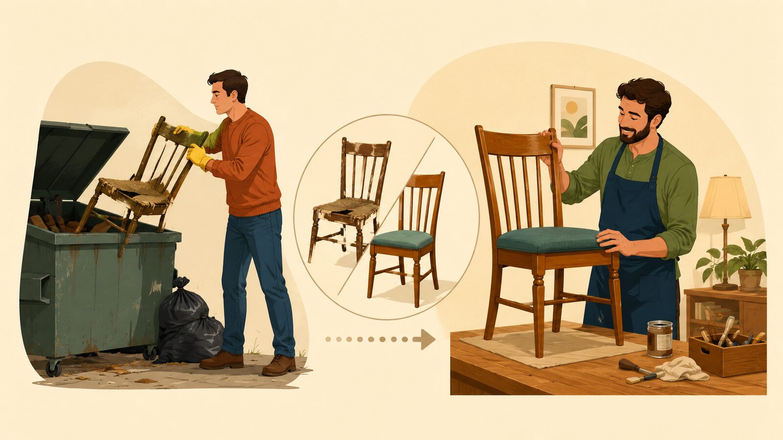 One man's trash is another man's treasure.の意味とニュアンスを示すイラスト