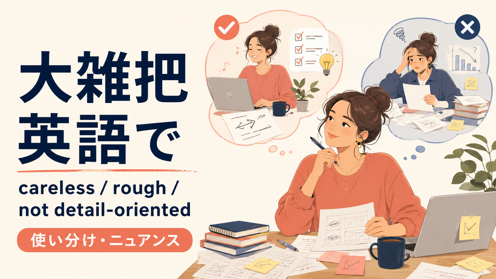 「大雑把」は英語で?careless・rough・not detail-orientedの違い