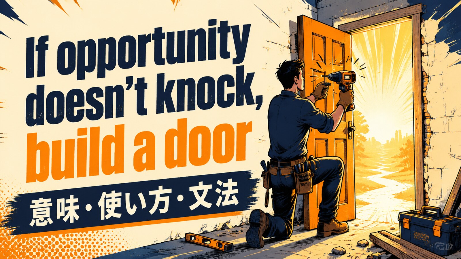 If opportunity doesn't knock, build a doorの意味・使い方を解説するアイキャッチ