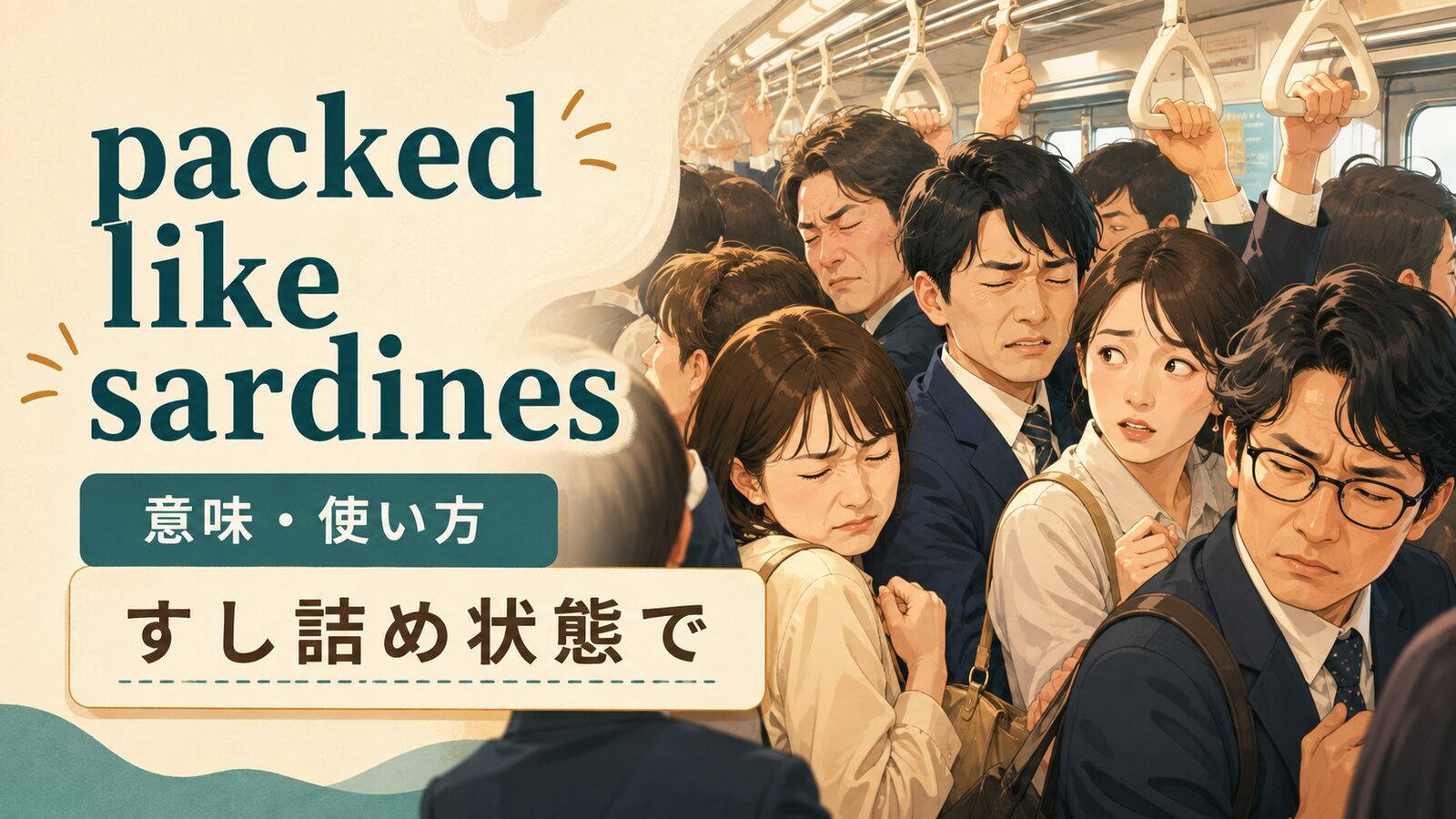 packed like sardinesの意味と使い方を解説するアイキャッチ