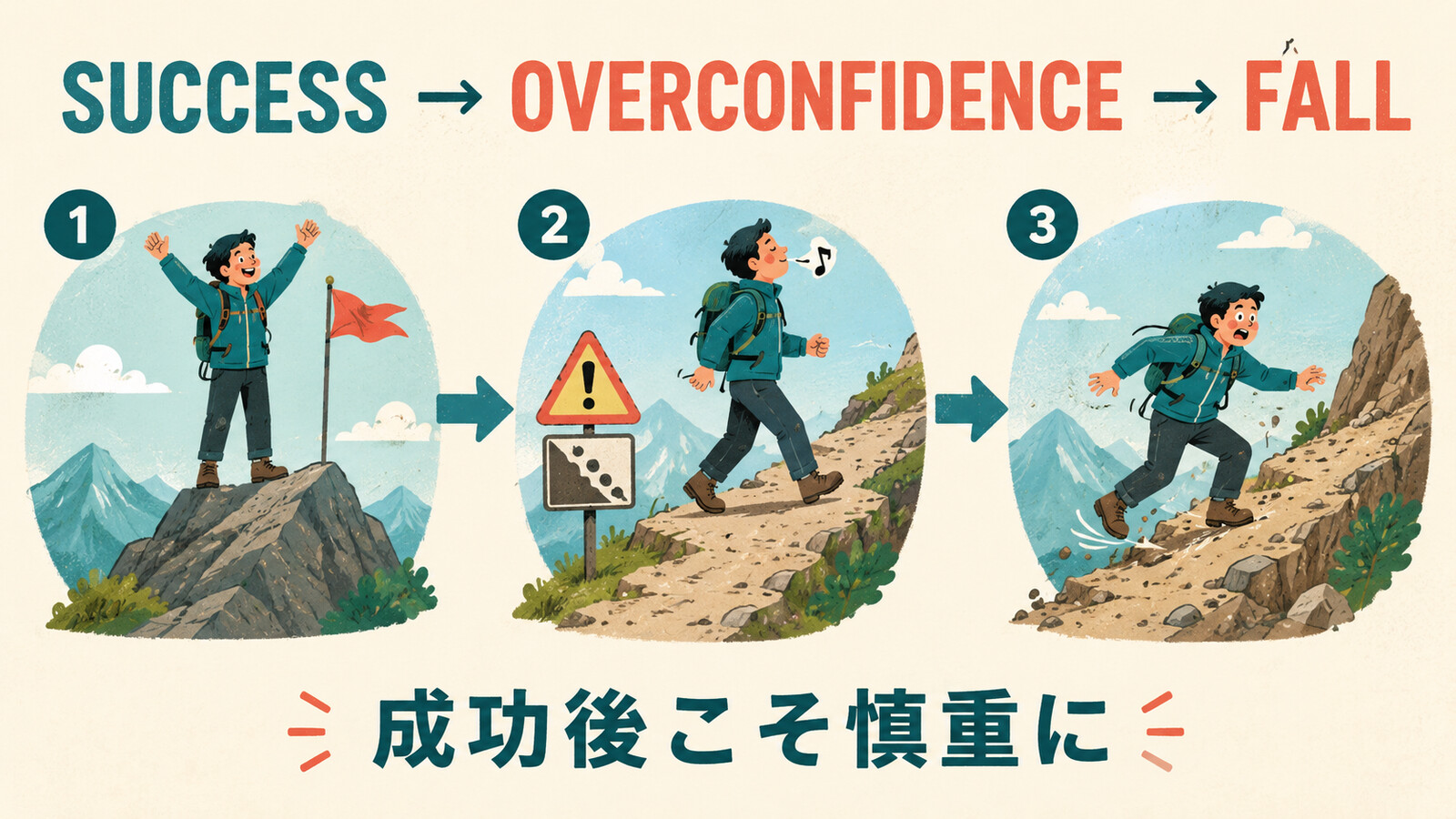Pride goes before a fall.の直訳と実際の意味を比較する解説イラスト