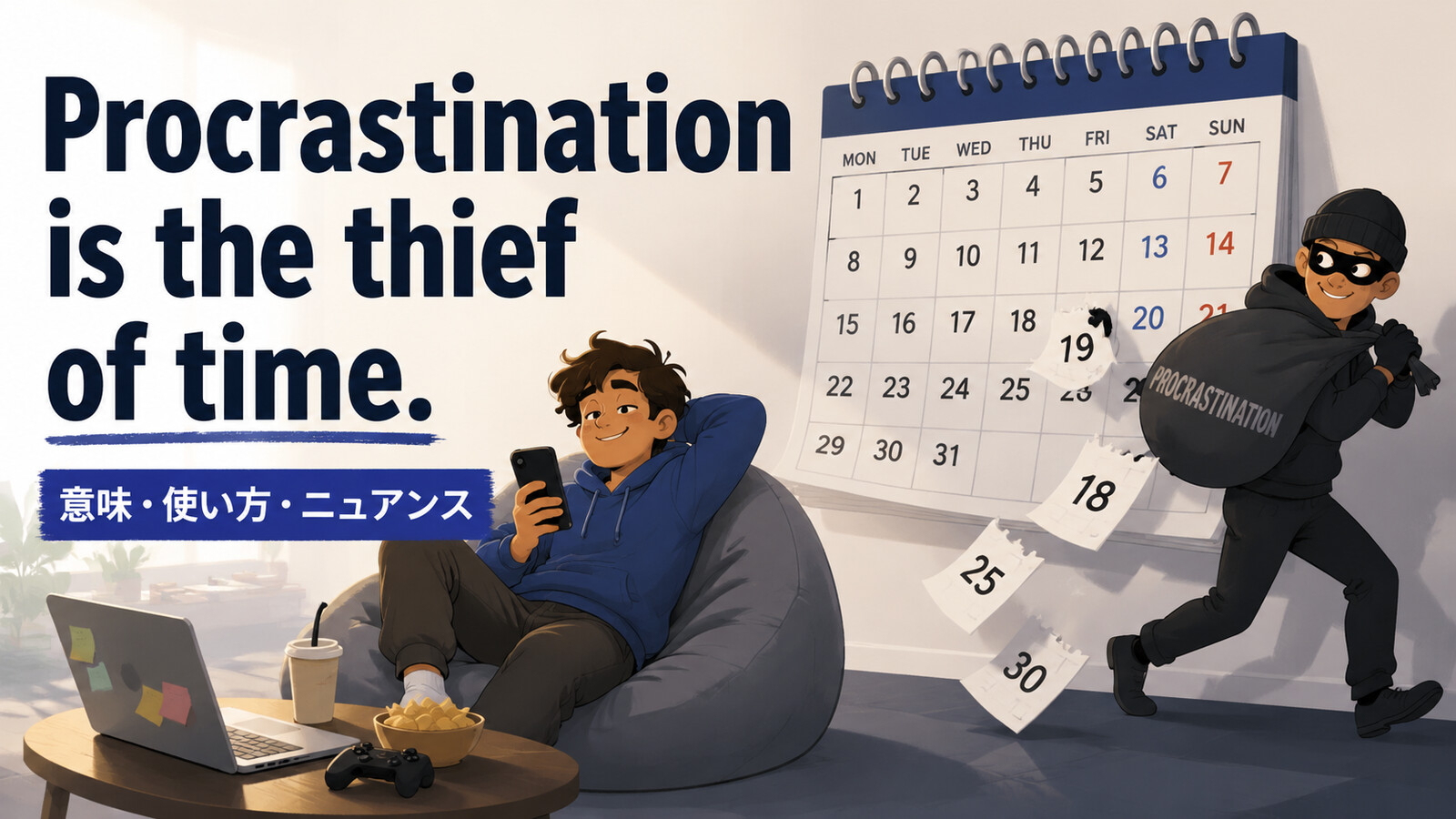 Procrastination is the thief of time.の意味・使い方