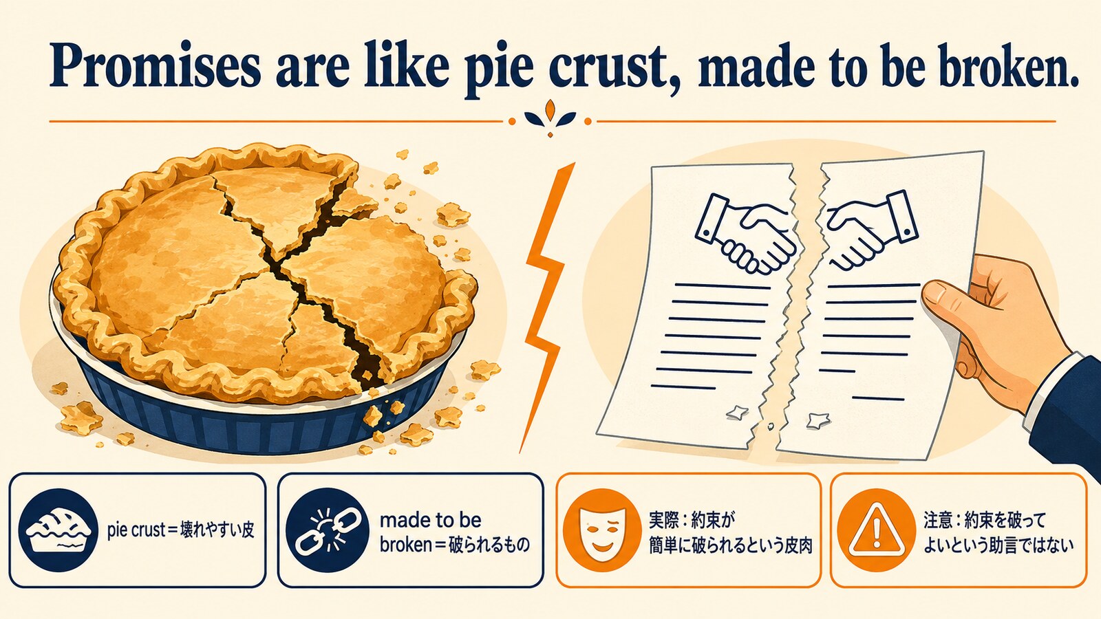 Promises are like pie crust, made to be broken.の意味を図解