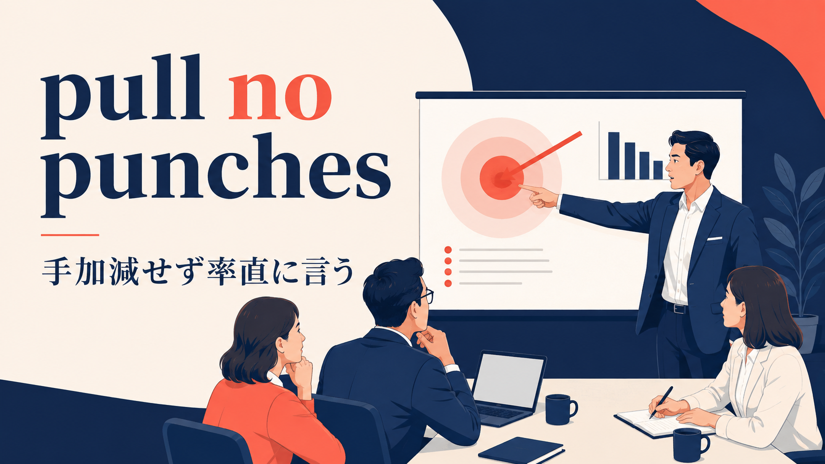 pull no punchesの意味「手加減せず率直に言う」を示すアイキャッチ画像