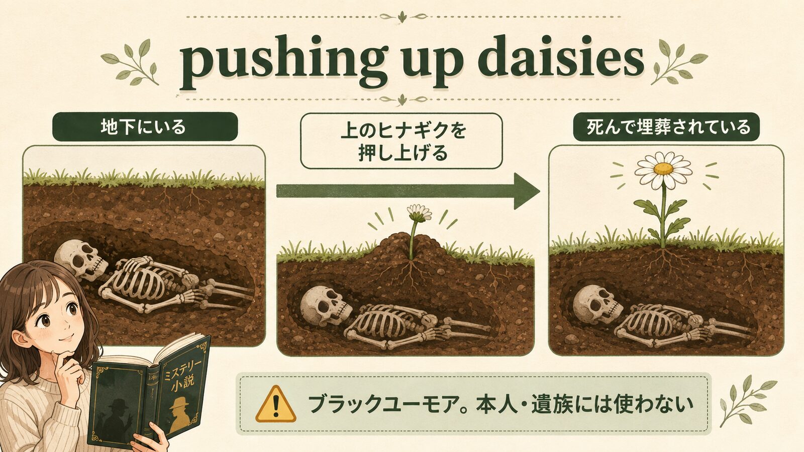 pushing up daisiesの意味は？「死んで埋葬されている」の使い方・ニュアンスと例文