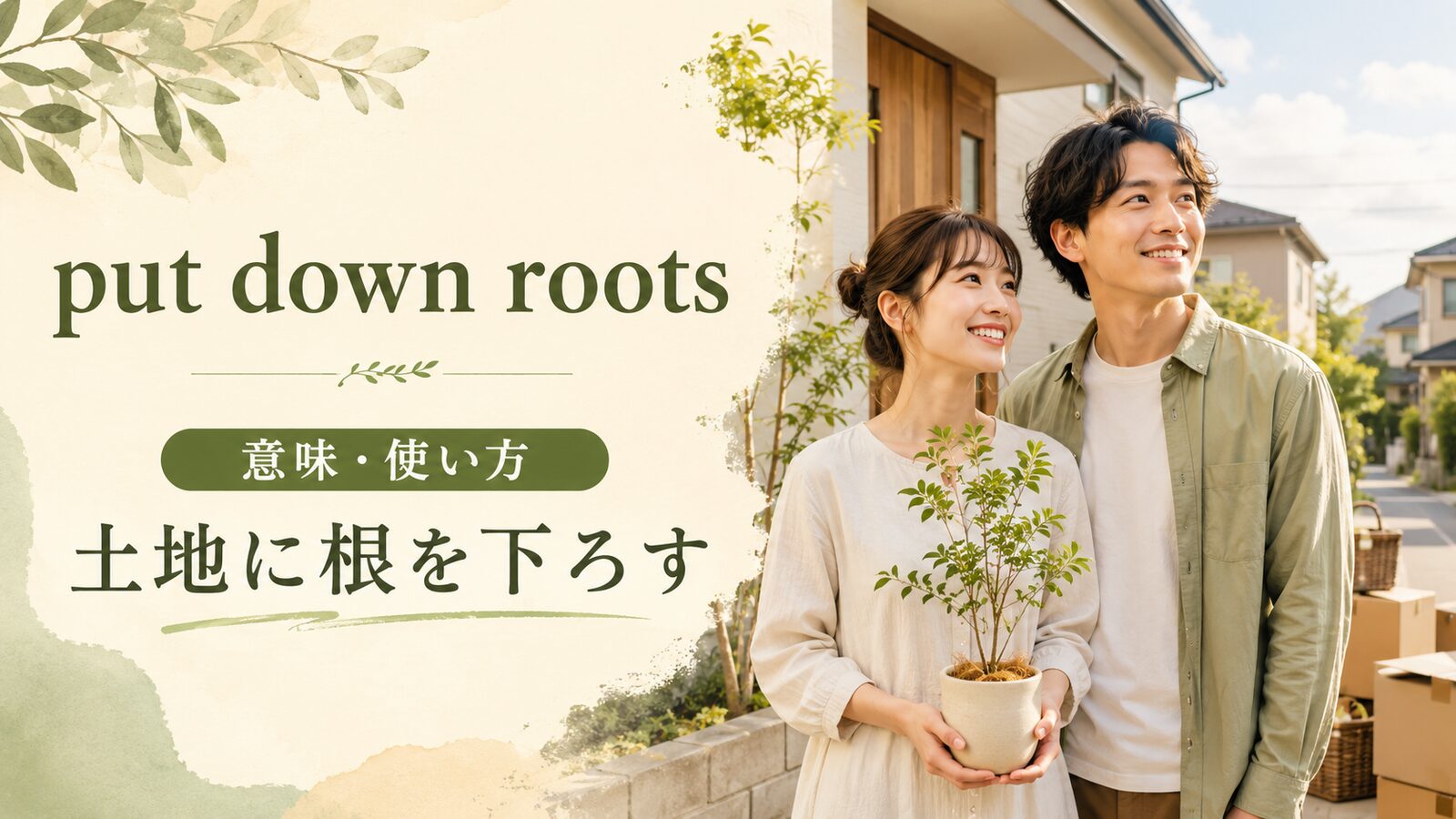 put down rootsの意味と使い方を解説するアイキャッチ