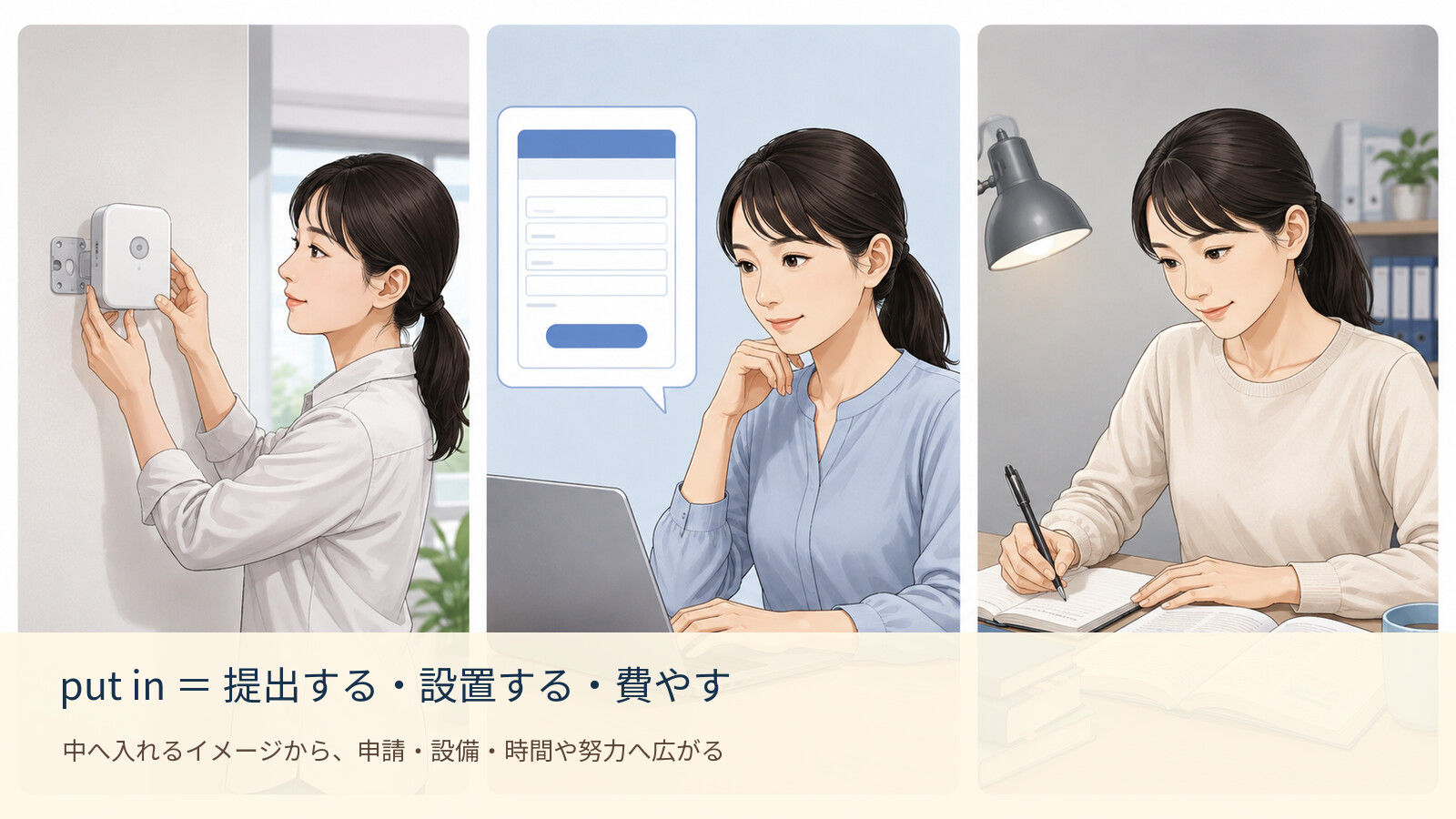 put in の意味を示す解説イラスト