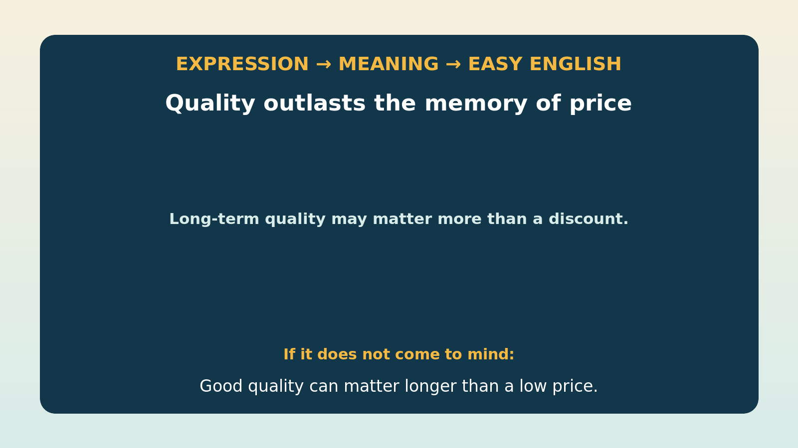 Quality is remembered long after price is forgottenの直訳・本当の意味・簡単な言い換えの比較図