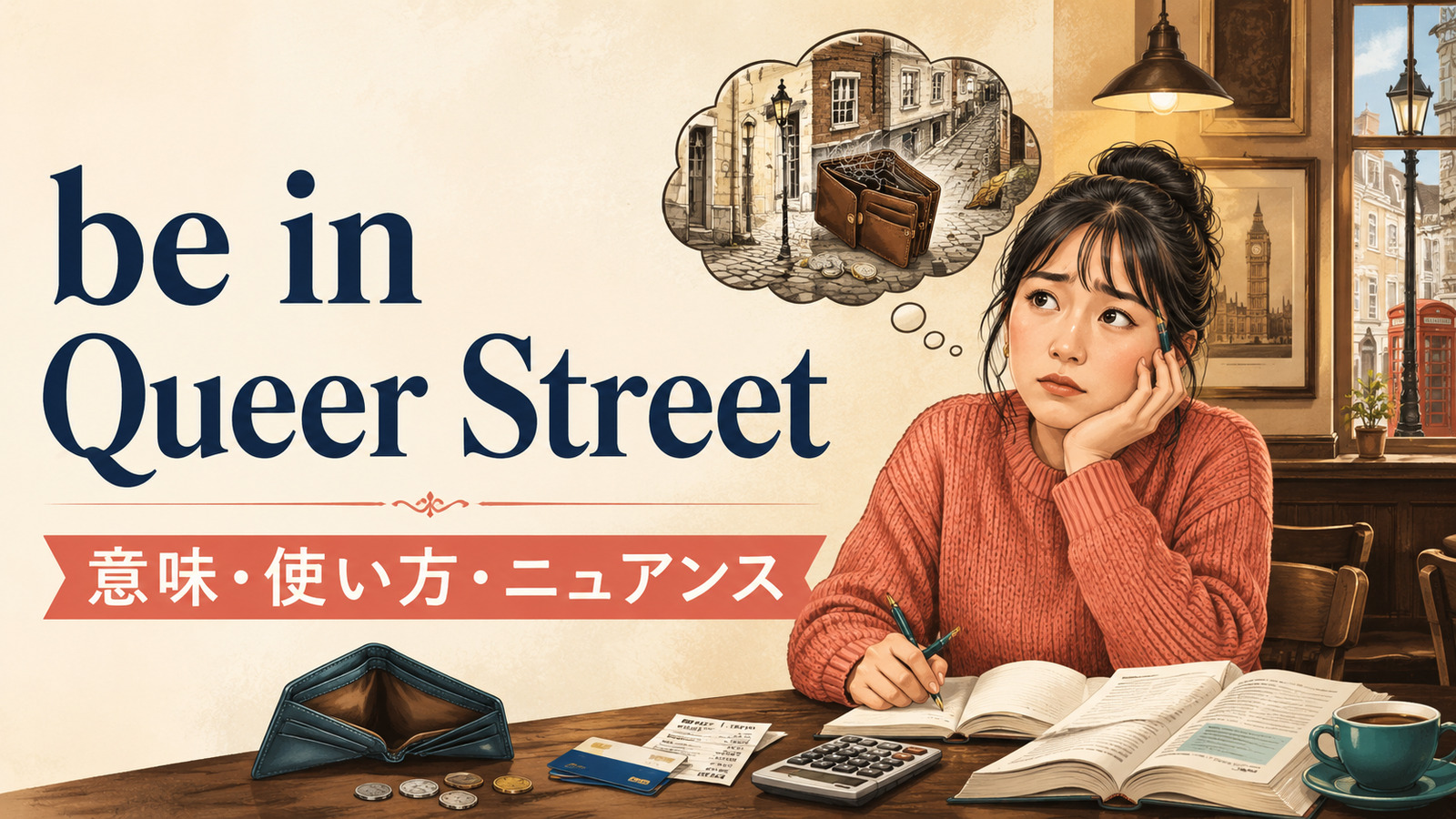 be in Queer Streetの意味・使い方・ニュアンスを解説するアイキャッチ画像