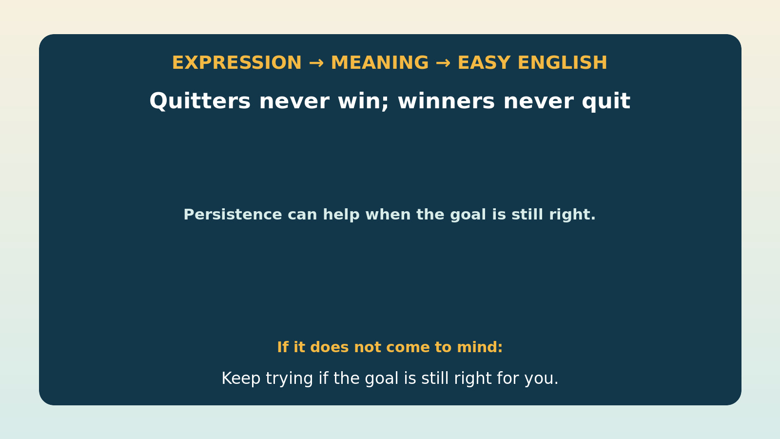 Quitters never win, and winners never quitの直訳・本当の意味・簡単な言い換えの比較図