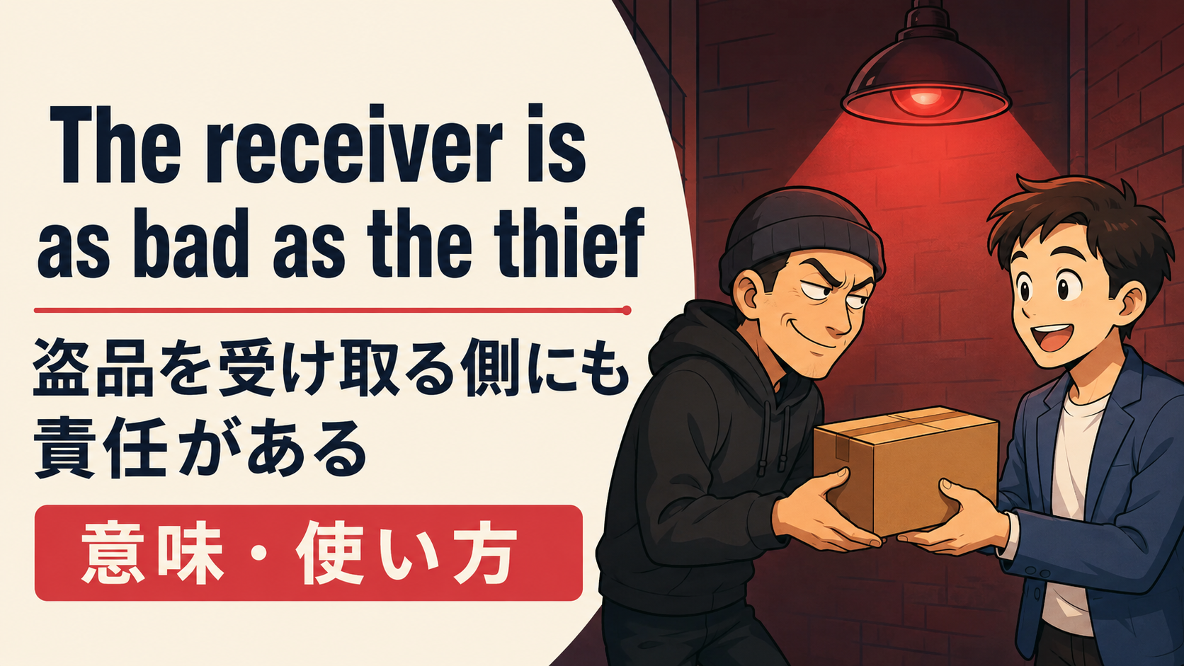 The receiver is as bad as the thiefの意味・使い方｜盗品の受け手も同罪？英語ことわざ