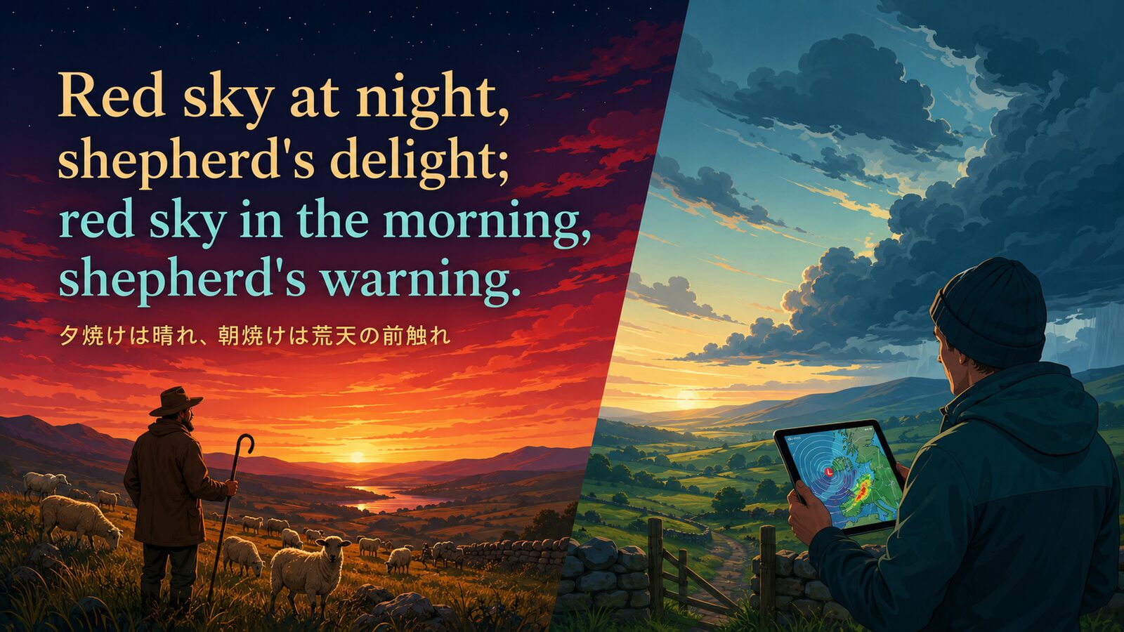 Red sky at night, shepherd’s delight; red sky in the morning, shepherd’s warning.の意味・使い方｜ニュアンス・例文・似た表現を解説
