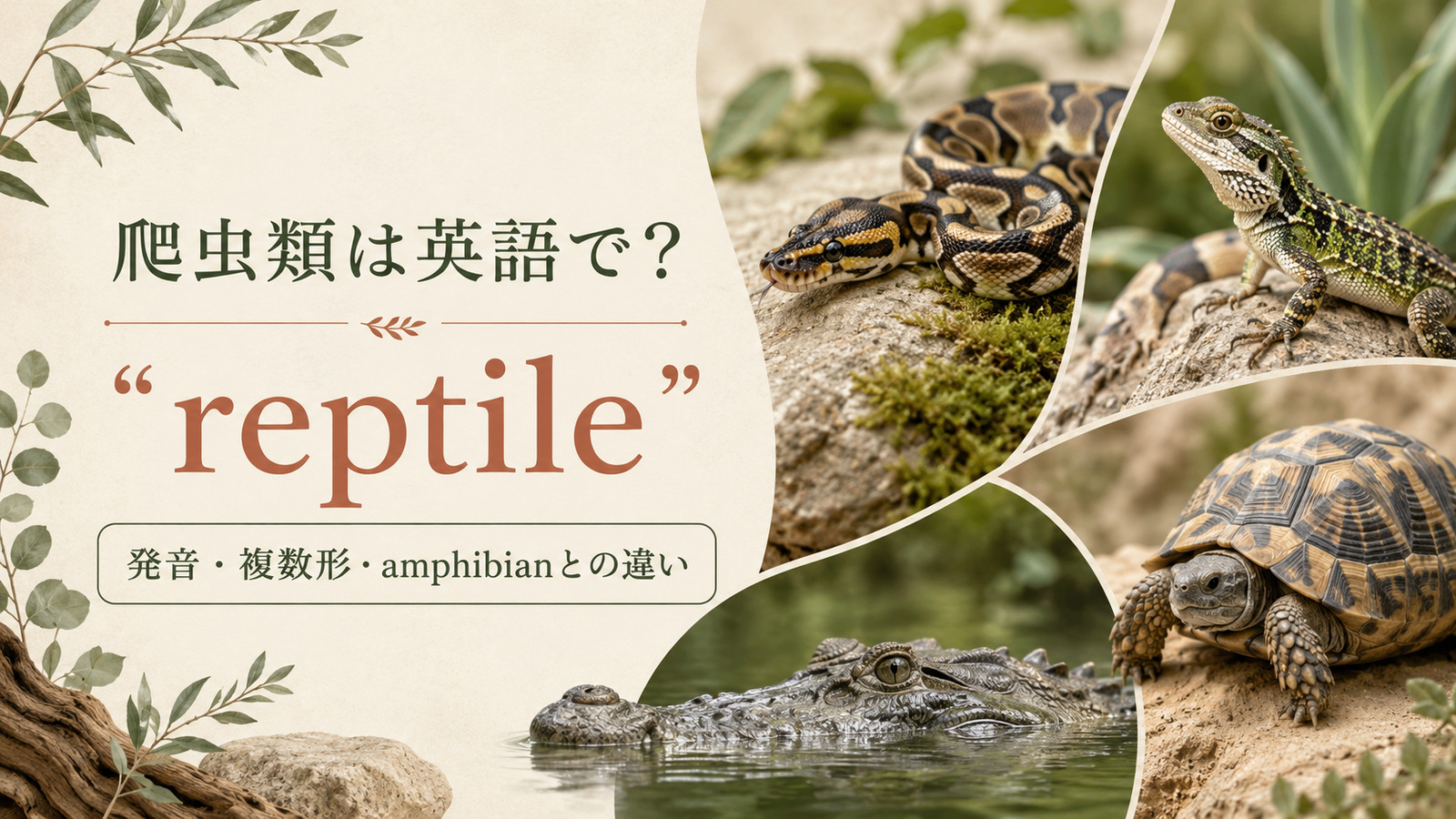 爬虫類は英語でreptileと紹介するアイキャッチ画像