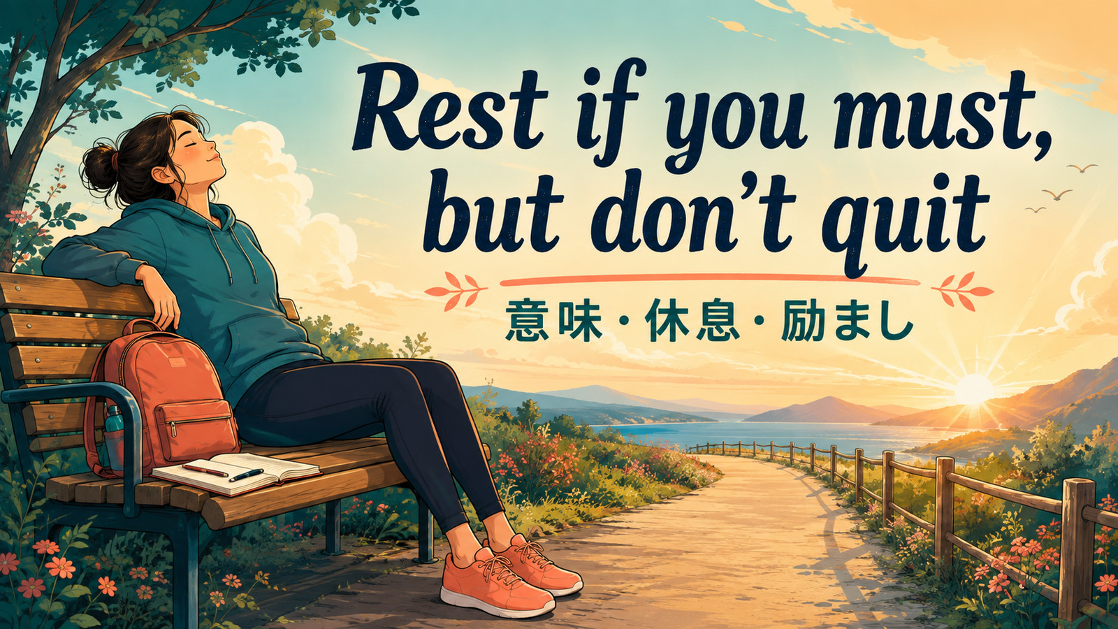 Rest if you must, but don’t quitの意味・使い方を解説するアイキャッチ