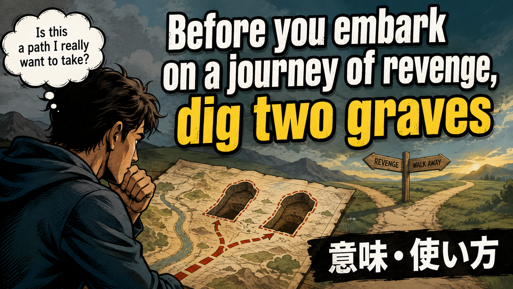 Before you embark on a journey of revenge, dig two gravesの意味・使い方を解説するアイキャッチ画像