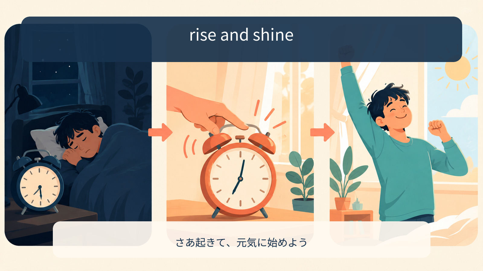 rise and shineの意味を理解する解説イラスト