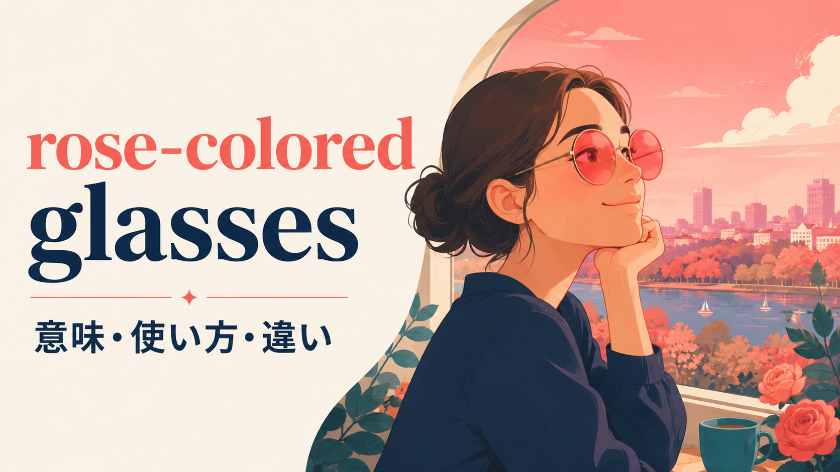 rose-colored glassesの意味と使い方を示すアイキャッチ画像