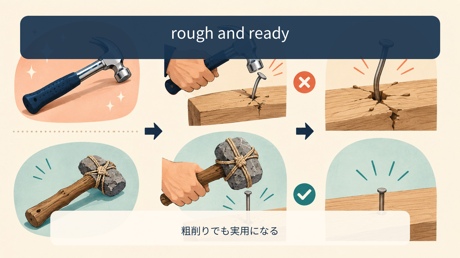 rough and readyの意味を理解する解説イラスト