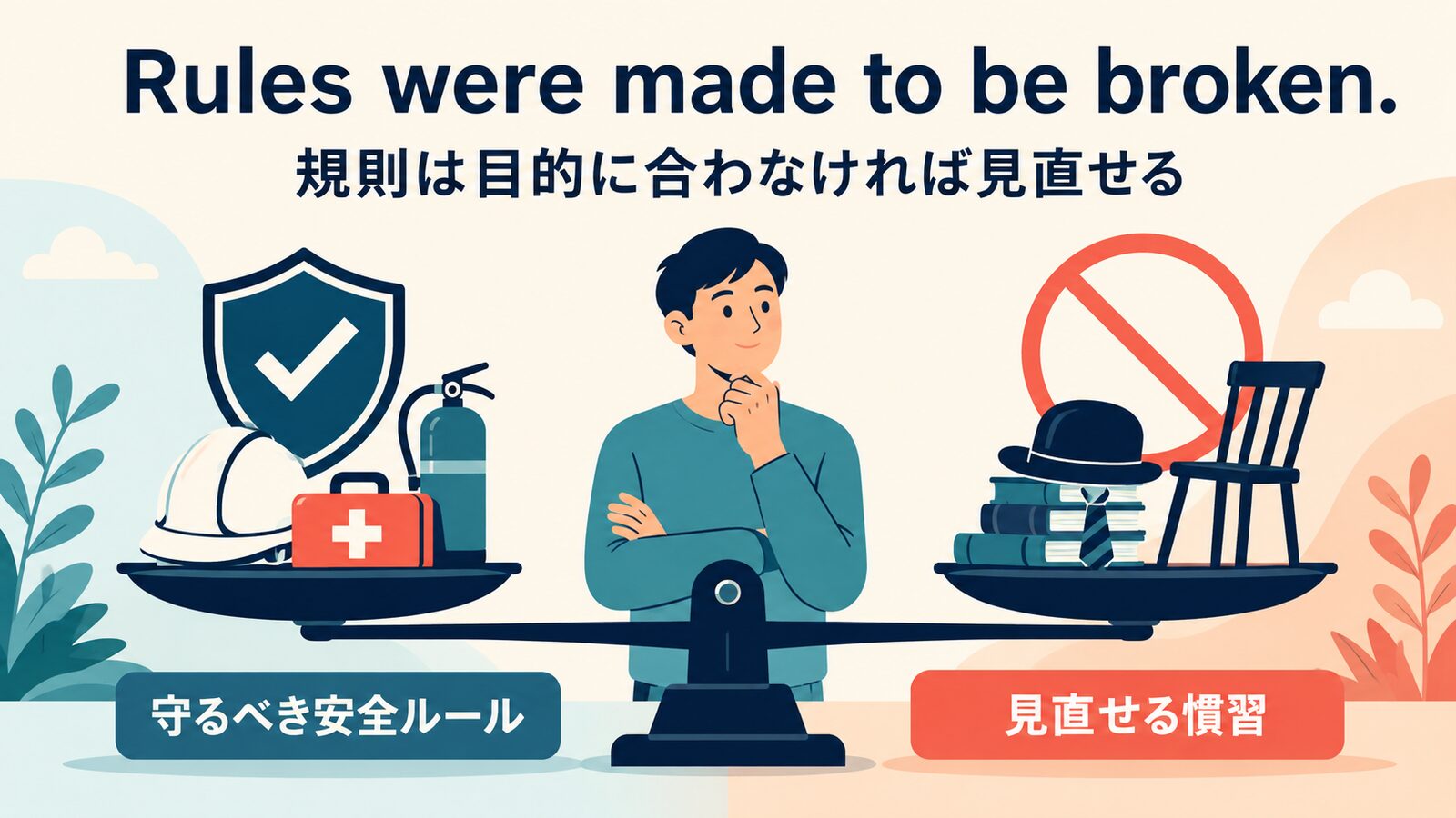 Rules were made to be broken.の考え方を比較した解説イラスト