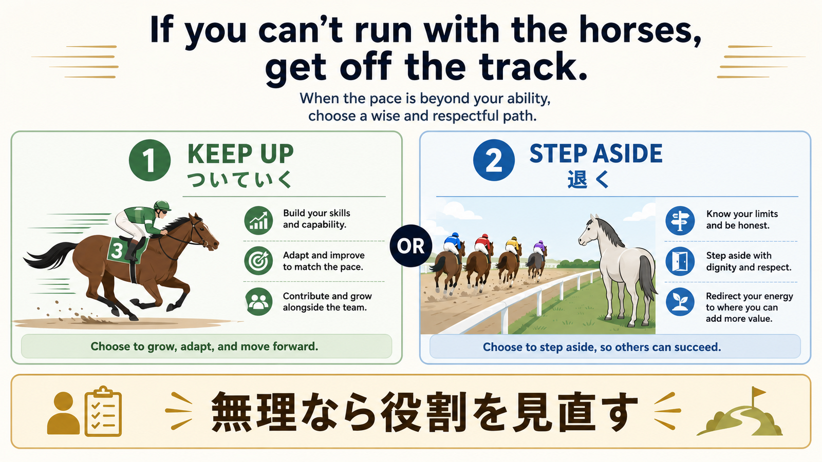 If you can't run with the horsesの意味を図解したイラスト