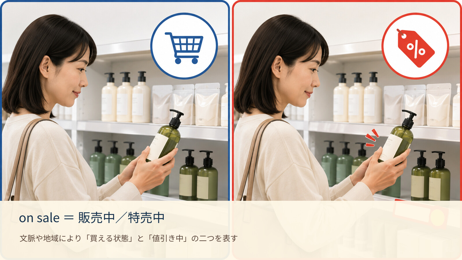 on sale の意味を示す解説イラスト