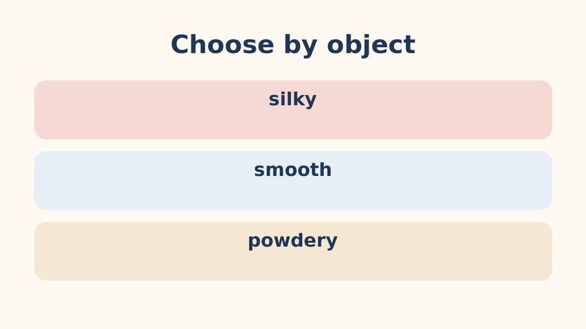 silky・smooth・powderyの違いを示す比較図