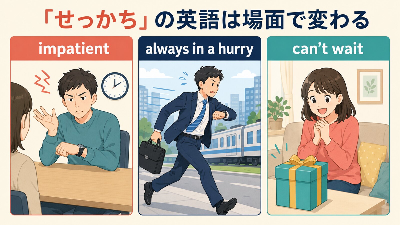 「せっかち」を表す英語の使い分け図