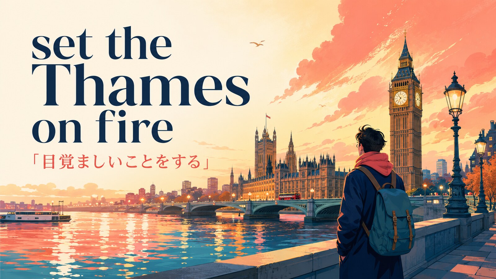 set the Thames on fireの意味と使い方を解説するアイキャッチ画像