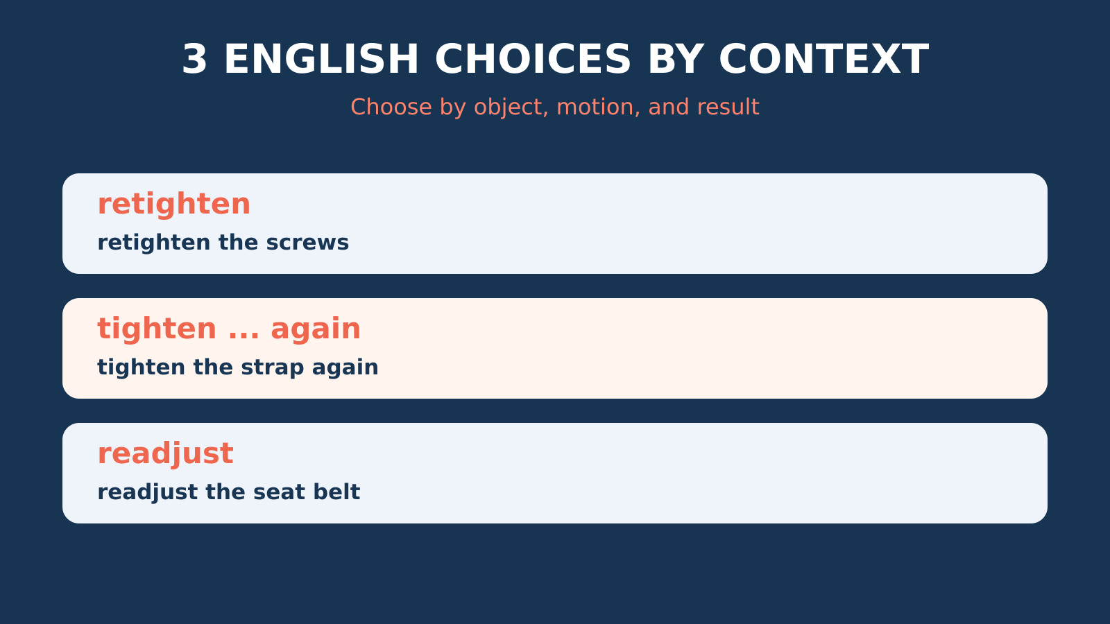 締め直すの英語表現の場面別比較