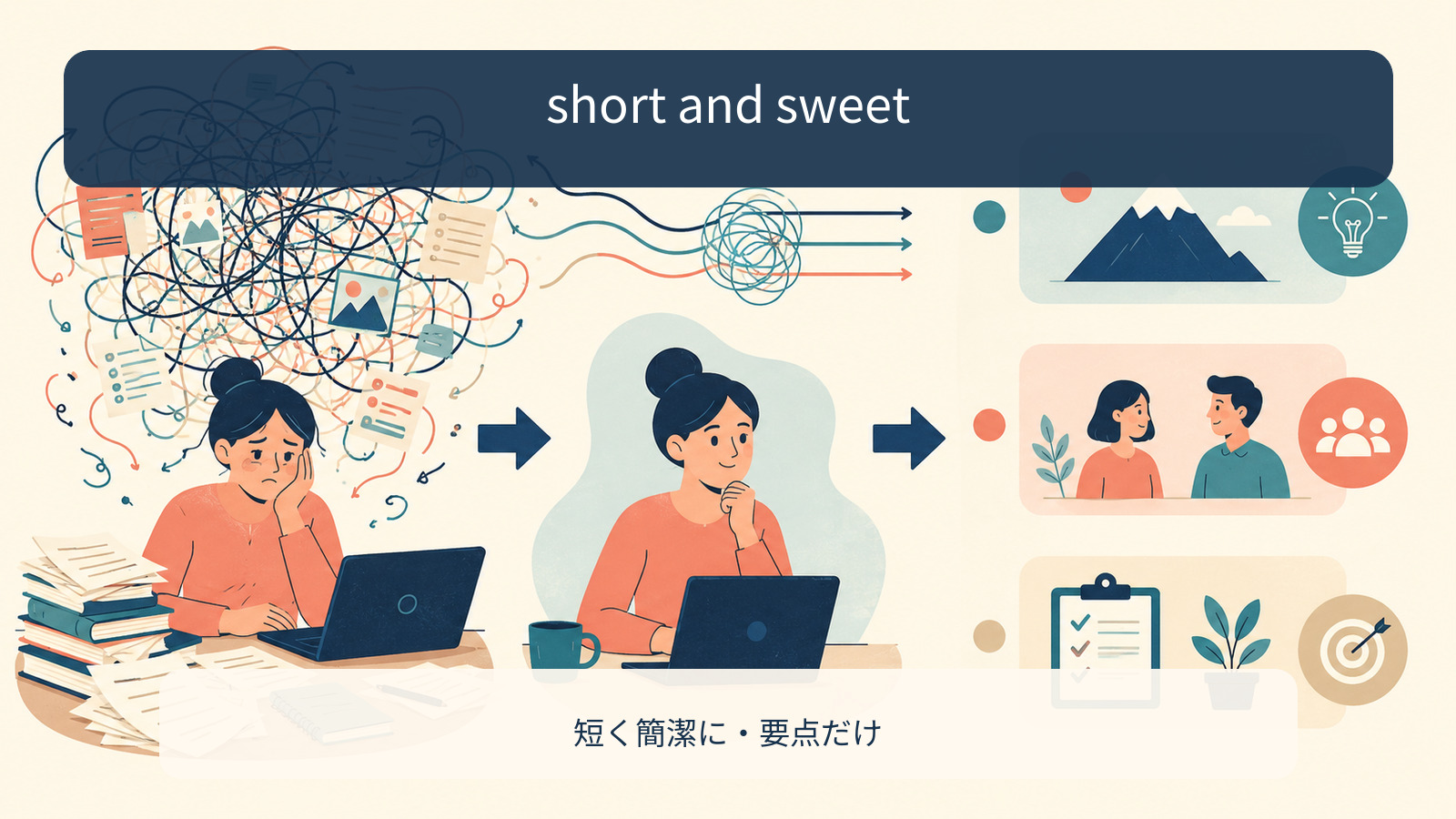 short and sweetの意味を理解する解説イラスト