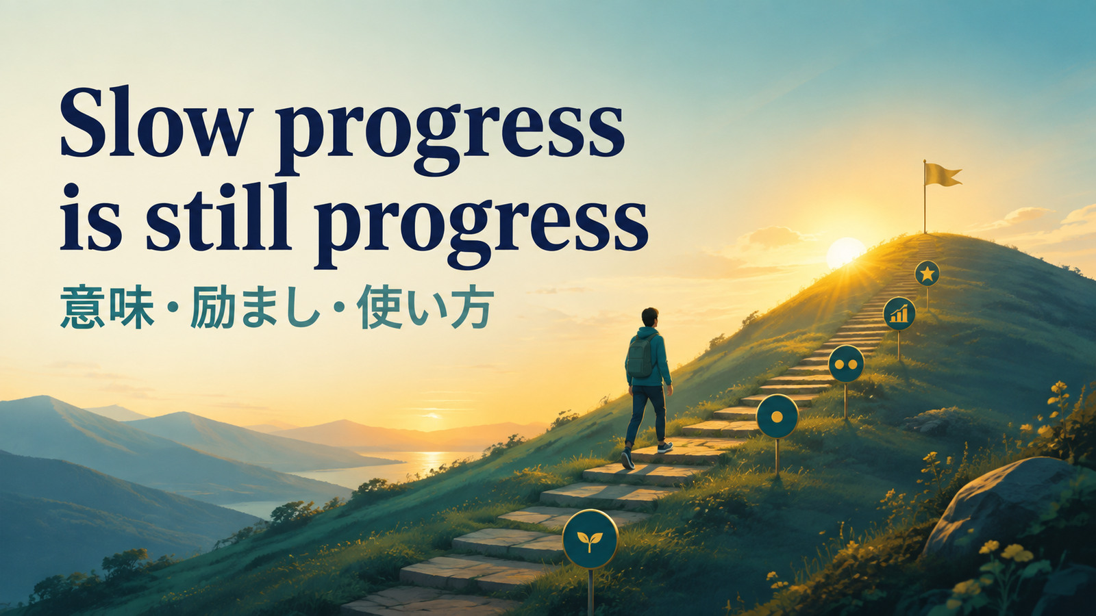Slow progress is still progressの意味・使い方を解説するアイキャッチ