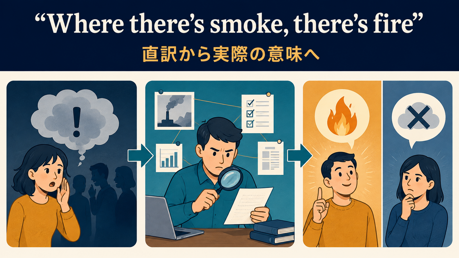 Where there's smoke, there's fireのニュアンスを図解