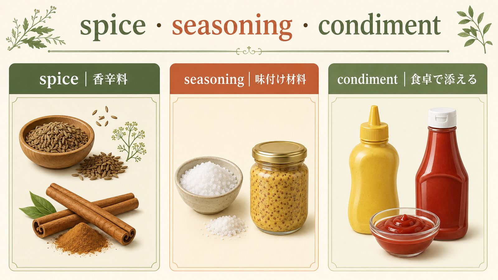 spiceとseasoningとcondimentの違い