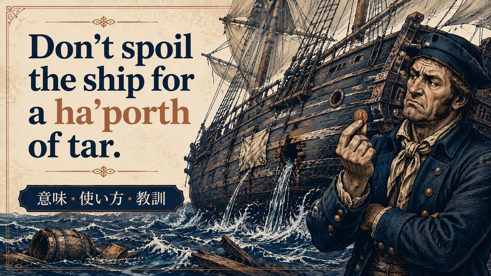 Don’t spoil the ship for a ha’porth of tarの意味・使い方｜ニュアンスと例文、似た表現との違い