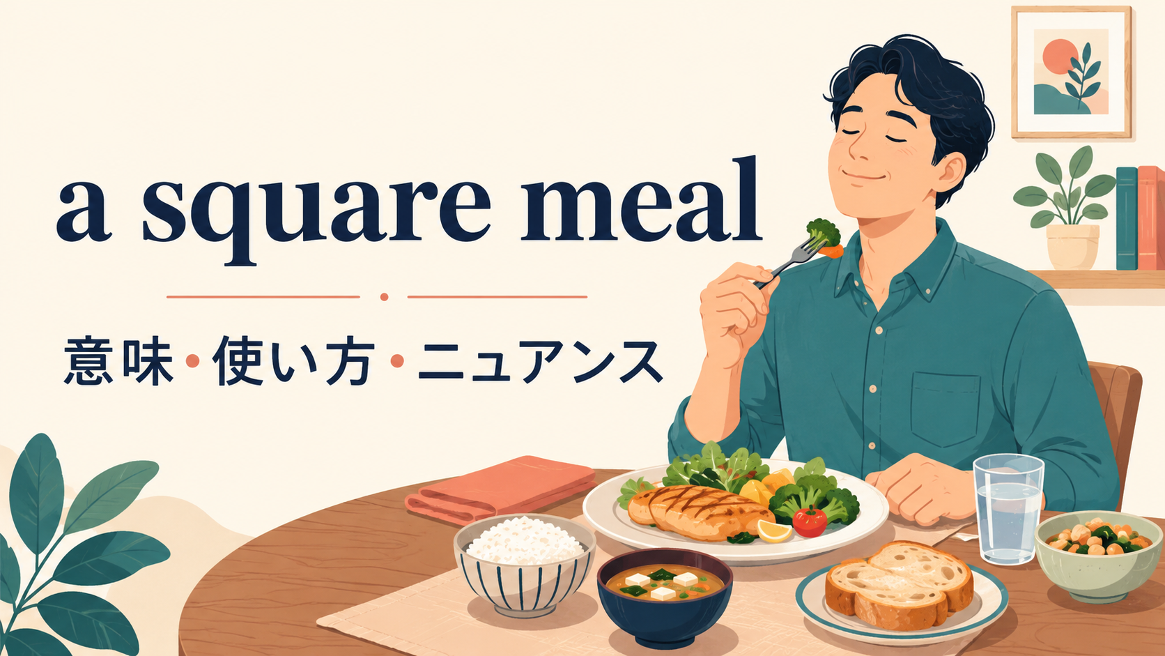 a square mealの意味・使い方・ニュアンスを解説するアイキャッチ