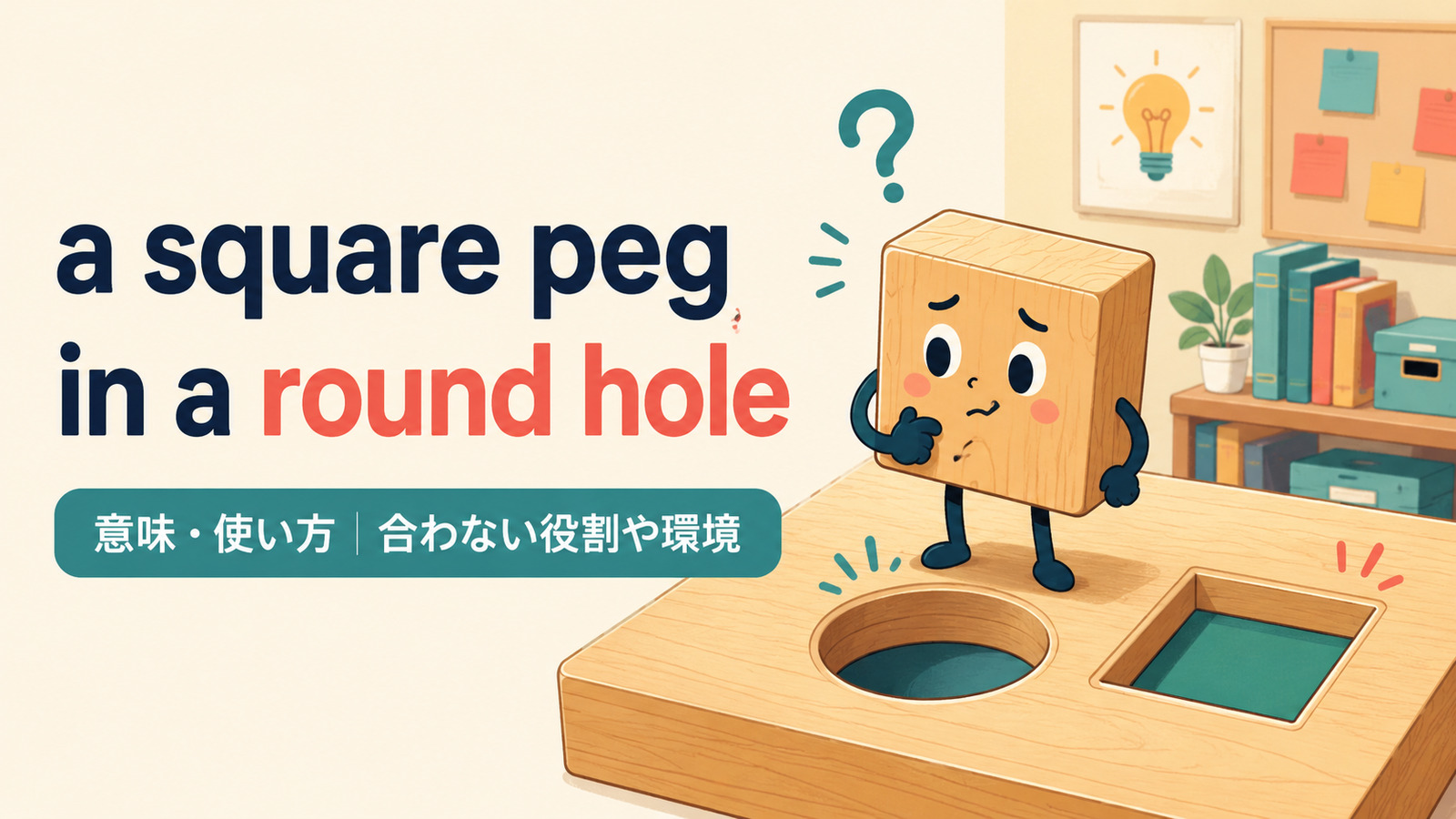 a square peg in a round holeの意味と使い方を表すアイキャッチ画像