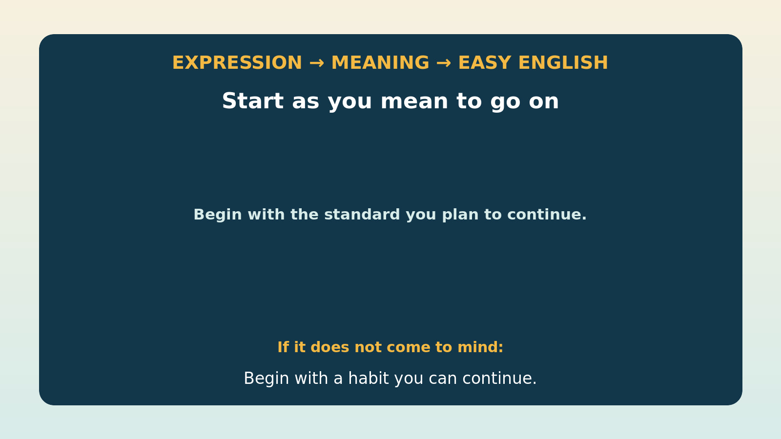 Start as you mean to go onの直訳・本当の意味・簡単な言い換えの比較図