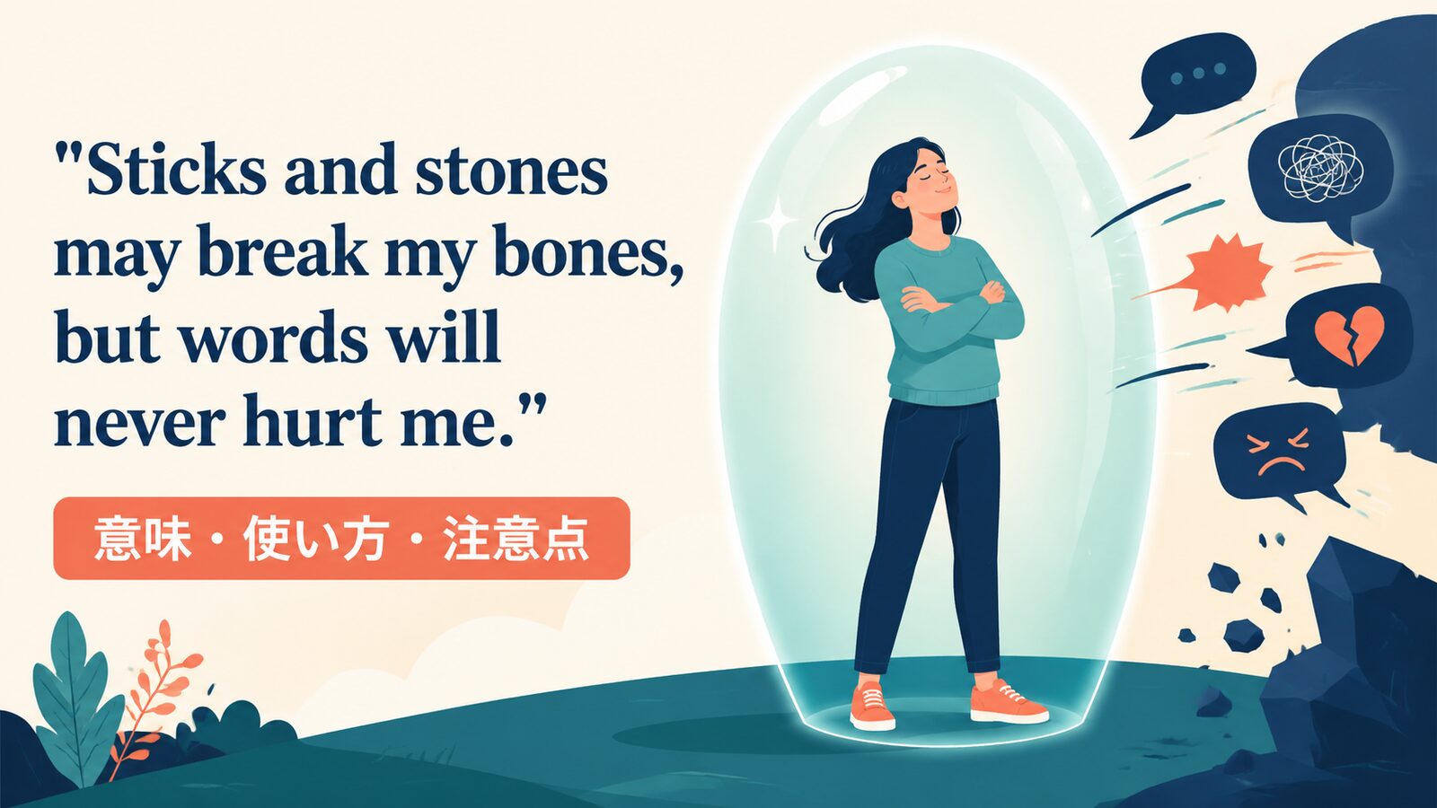Sticks and stones may break my bones, but words will never hurt me. の意味は？使い方・ニュアンスと例文