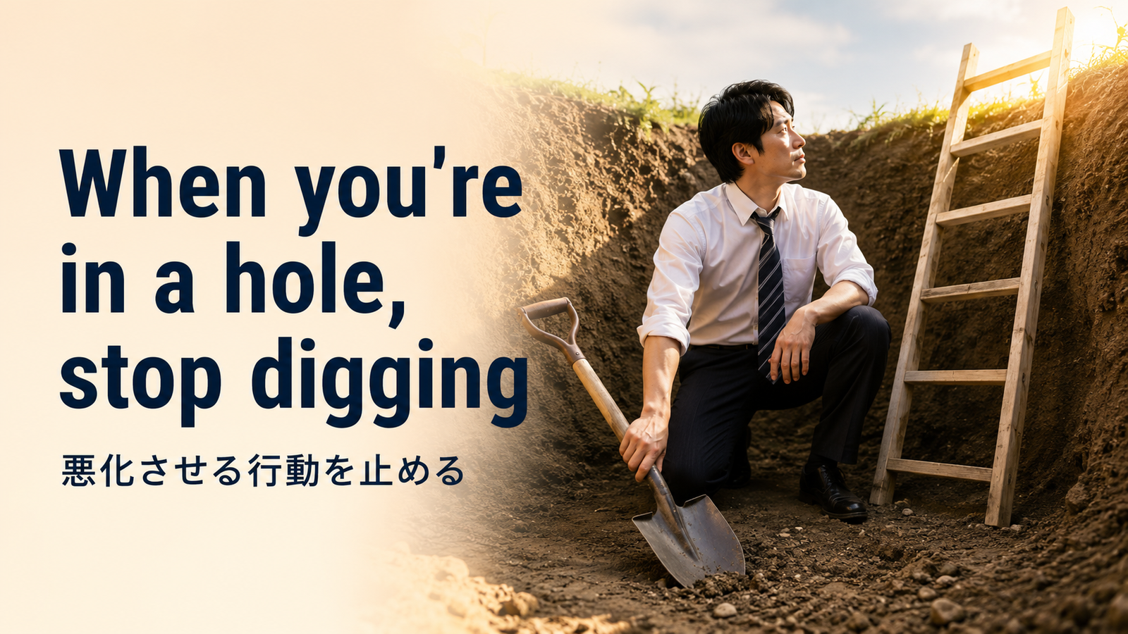 When you're in a hole, stop diggingの意味・使い方・ニュアンス