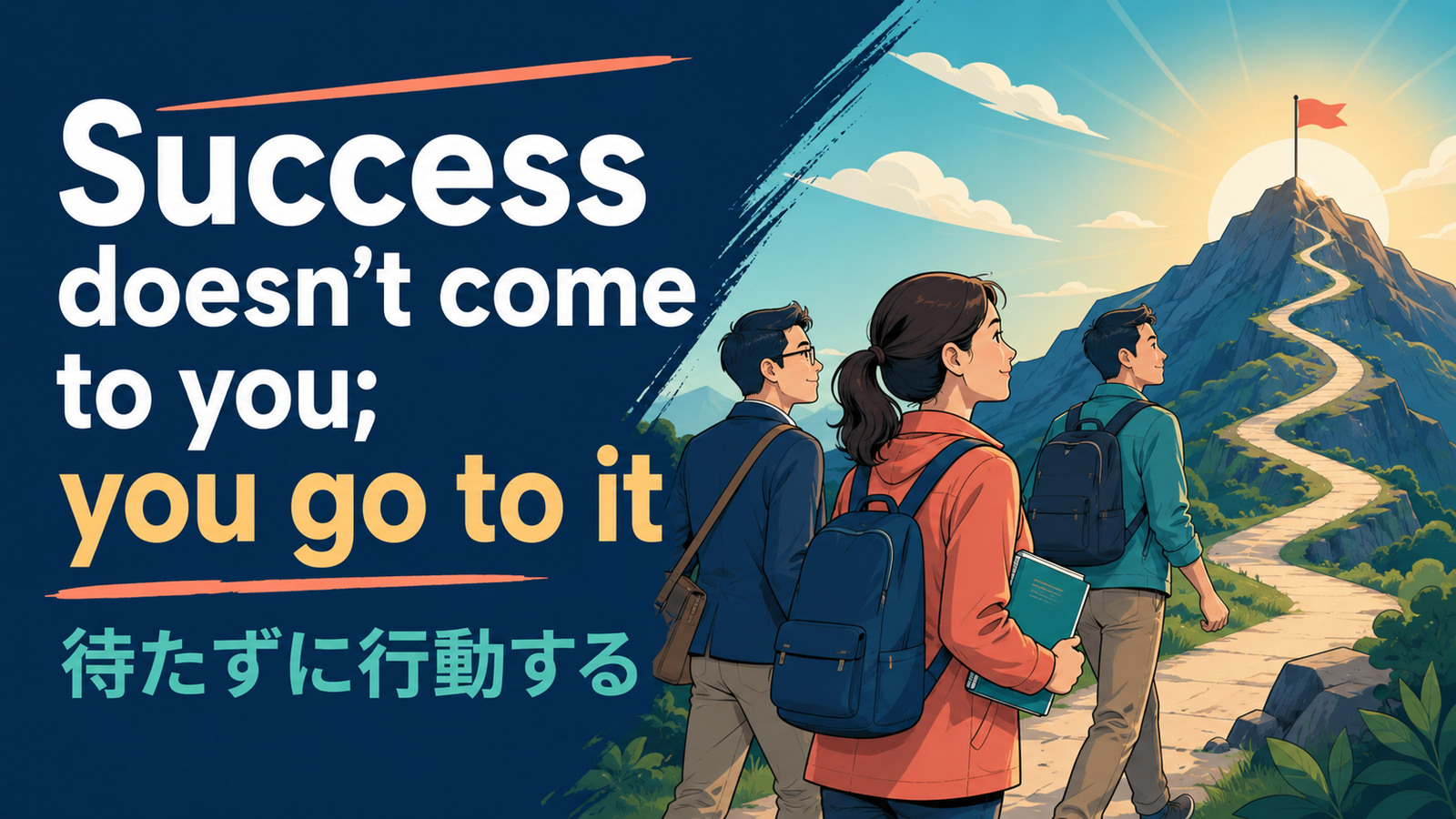 Success doesn’t come to you; you go to itの意味・使い方を解説するアイキャッチ