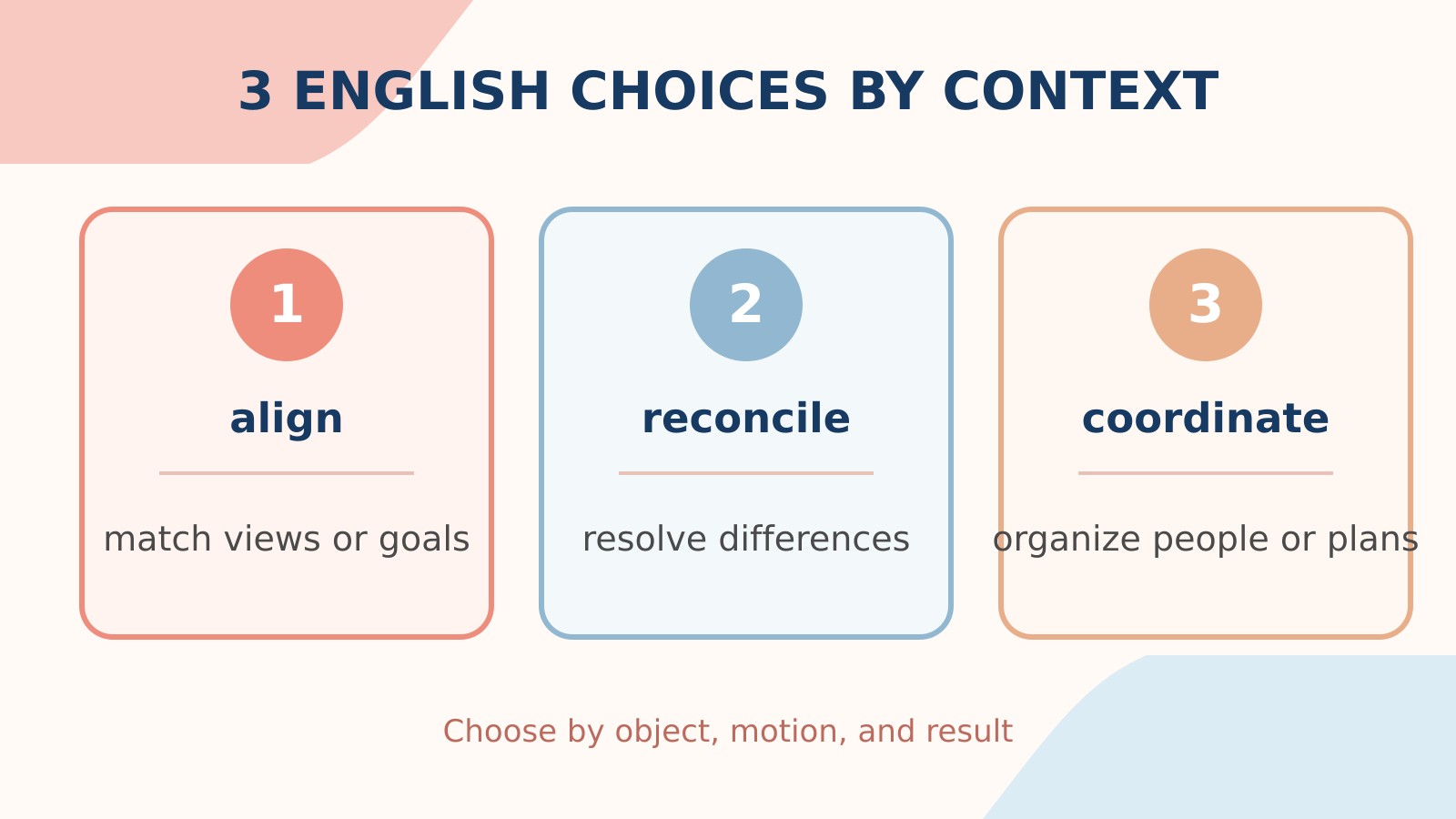 すり合わせるの英語表現align・reconcile・coordinateの使い分け比較図