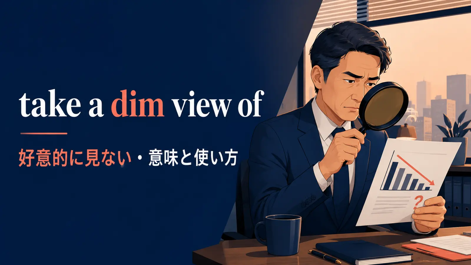 take a dim view ofの意味と使い方を解説するアイキャッチ画像