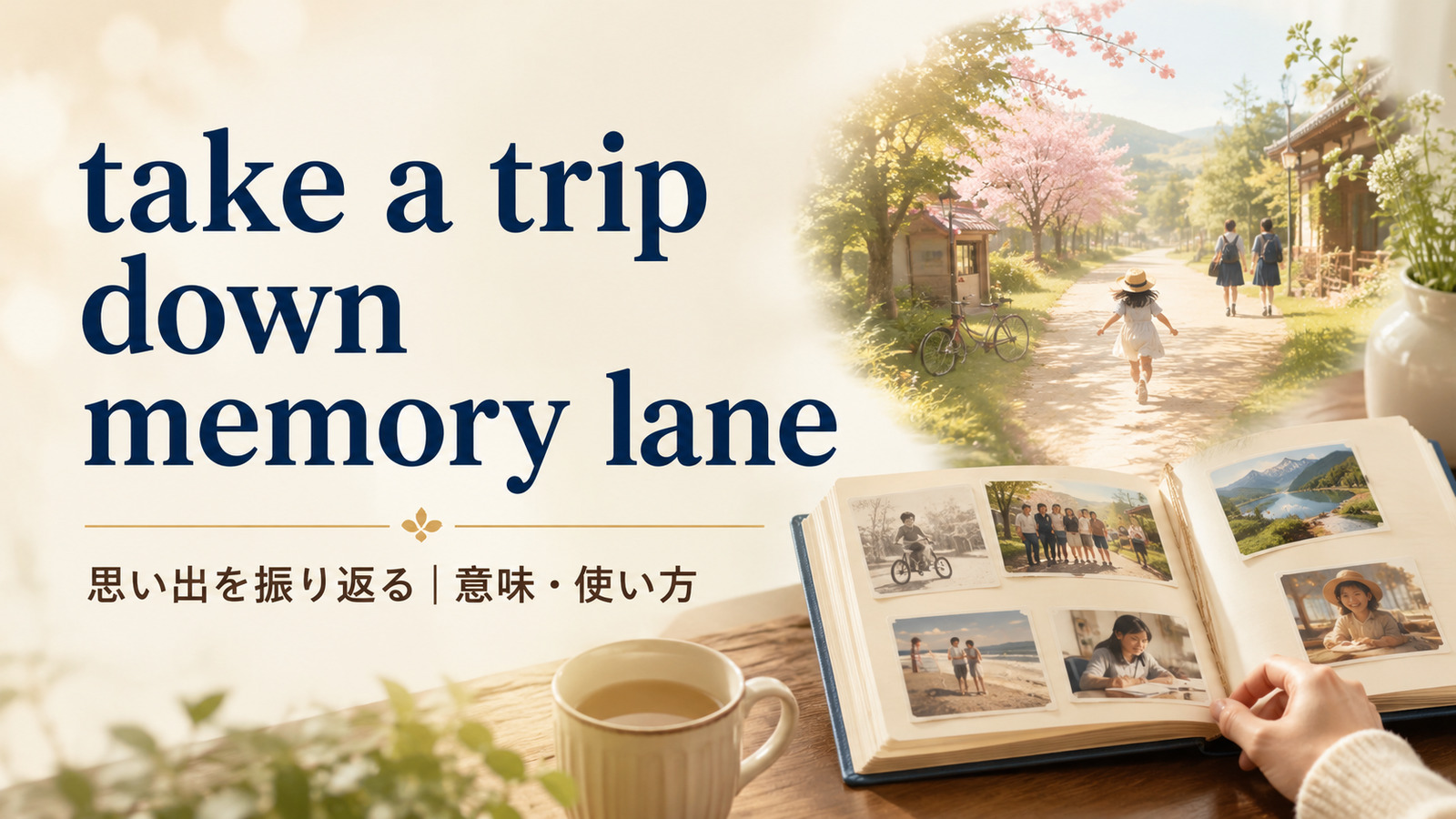 take a trip down memory laneの意味・使い方・ニュアンスを解説するアイキャッチ画像