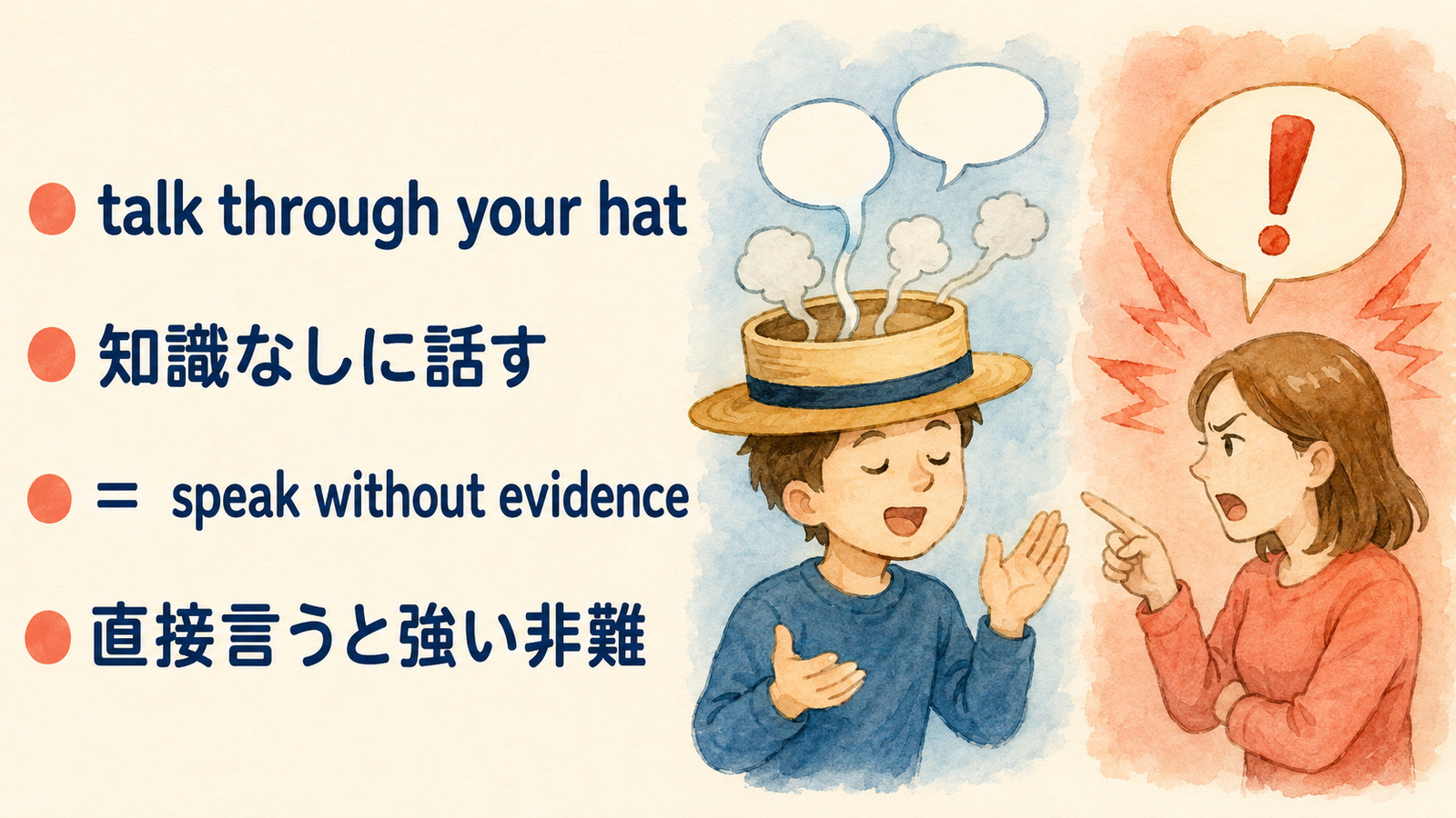 talk through your hatの直訳イメージと実際の意味を比較する解説イラスト
