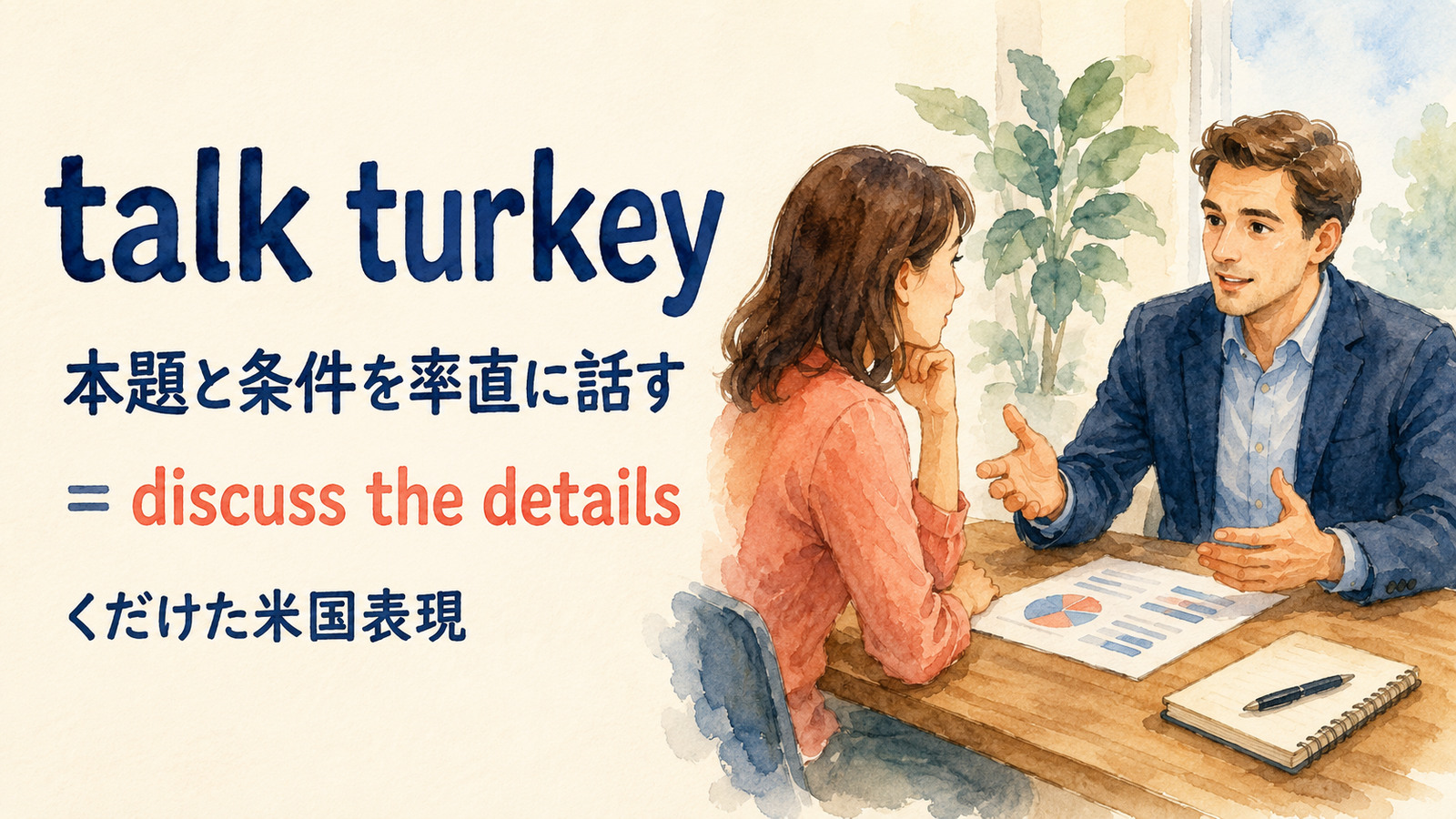talk turkeyの直訳イメージと実際の意味を比較する解説イラスト