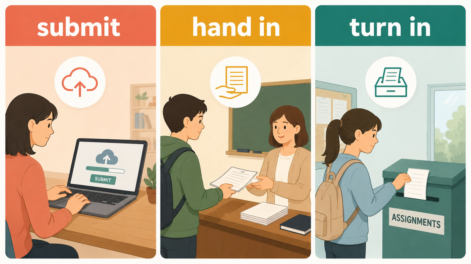 提出するを表すsubmit・hand in・turn inの違い