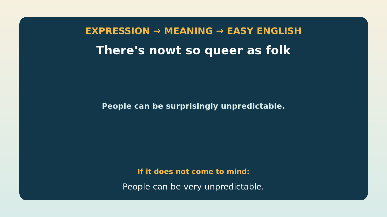 There’s nowt so queer as folkの直訳・本当の意味・簡単な言い換えの比較図