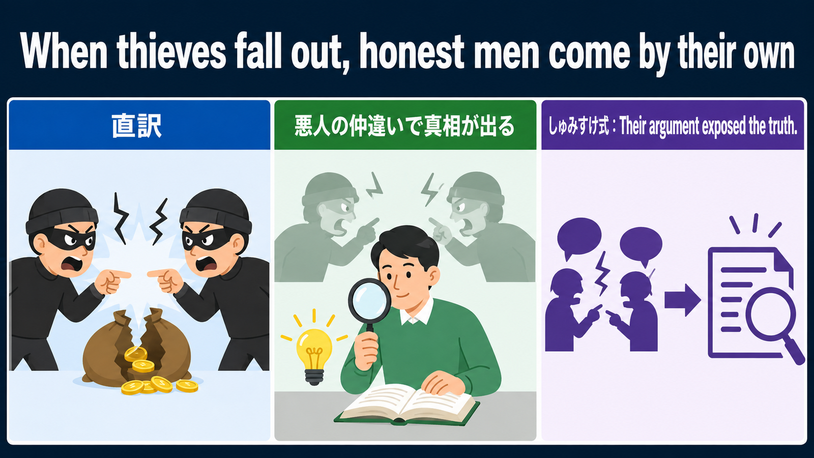 When thieves fall out, honest men come by their own の意味・使い方｜ニュアンスと例文を解説